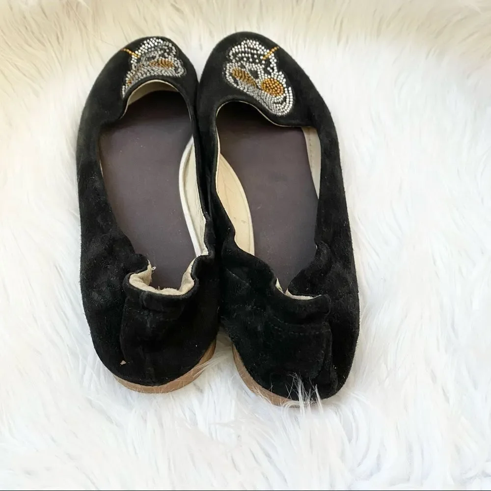 Cento Black Suede Skull Slip On Loafer Flats 40